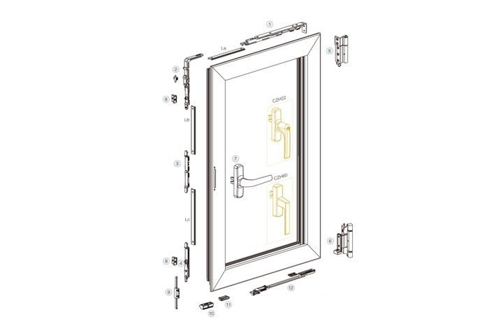 欧标20槽节能内平开下悬窗五金系统