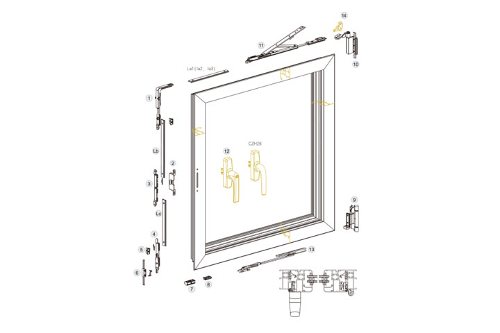 欧标20槽节能内平开下悬窗五金系统